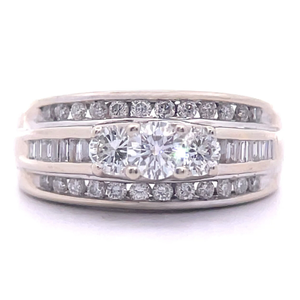 0.90 Carat Natural Diamond Three-Stone Triple Row Channel Ring in 14k White Gold $3,199 Retail VIDEO