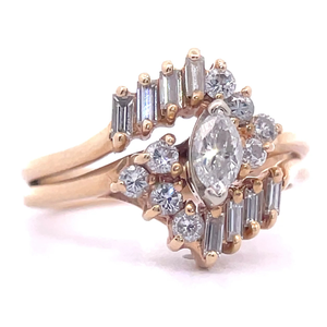 0.60 Carat Natural Diamond Marquise Chevron Cluster Bridal Engagement Ring in 14k Yellow Gold $2,349 Retail VIDEO