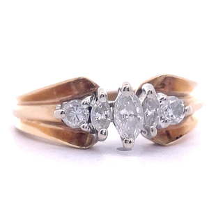 Natural Diamond Marquise & Round Brilliant Five-Stone Scalloped Ring in 14k Yellow Gold $1,800 Retail VIDEO