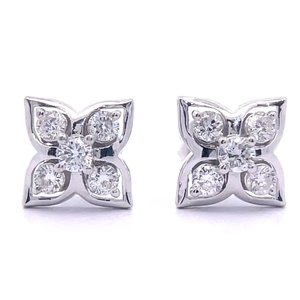 0.50 Carat Diamond Cluster Poinsettia Flower Stud Earrings VIDEO