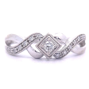 0.15 Carat Natural Diamond Square Milgrain Bezel Infinity Symbol Ring in 14k White Gold $799 Retail VIDEO