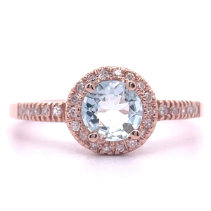 0.85 Carat Round Aquamarine & Pav�Natural Diamond Halo Ring in 14k Rose Gold $1,599 Retail VIDEO