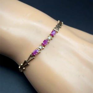 Three-Stone Ruby & Natural Diamond Bracelet in Yellow Gold $1400 Retail