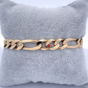 Mens Brightly Polished Beveled Figaro Link Chain Bracelet in Yellow Gold - 19.5 Grams $2,950 Retail