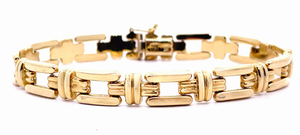 Brightly Polished Fancy Bar Track Link Bracelet in 14k Yellow Gold - 12.60 Grams $3,250 Retail