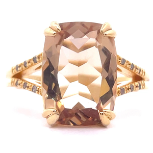 Morganite & Pav�Natural Diamond Split Shoulder Shank Ring VIDEO