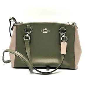 Coach Two-Tone Leather Satchel in Olive and Beige