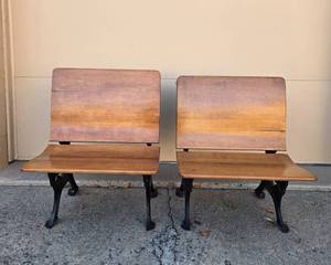 lot 12 image: Pair of Vintage School Desks with Cast Iron Legs - Unique Design