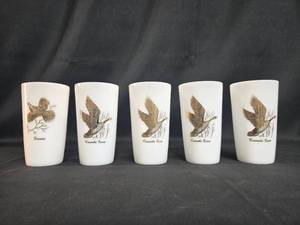 lot 24 image: Set of 5 Vintage Milk Glass Shot Glasses - Nature Themed