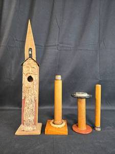 lot 32 image: Collection of Wooden Folk Art Sculptures - Unique Handcrafted Designs