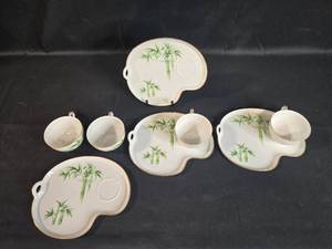 lot 40 image: Set of 5 Noritake Bamboo Design Porcelain Serving Platters and Cups