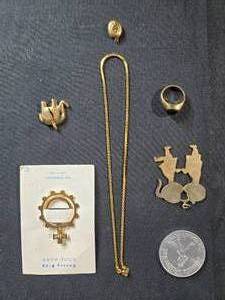 lot 54 image: Assortment of Vintage Jewelry and Collectibles Including Rosary Ring, Elephant Pendant and more