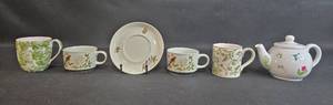 lot 68 image: Set of 5 Vintage Chinese Garden-Inspired Ceramic Tea Items - Includes Teapot and Cups