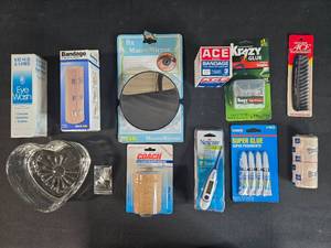 lot 63 image: Assortment of Health and Home Improvement Supplies - Includes Bandages, Glue, and More