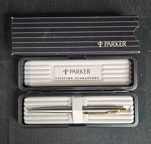 lot 110 image: Parker Premium Ballpoint Pen - Lifetime Guaranteed - Silver and Gold Finish