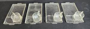 lot 137 image: Set of 4 Vintage Glass Snack Trays with Cups - Clear Glass