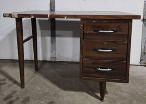 lot 158 image: Mid-Century Modern Wooden Desk with 3 Drawers - 29 Height x 42 Width x 24 Depth