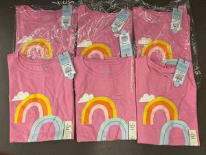 lot 54 image: Lot of 6 Kids Large Rainbow Short Sleeve T-Shirts - Bright Pink