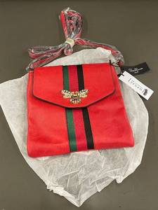 lot 110 image: Soulfina Collection Vegan Crossbody Bag - Red with Bee Detail