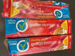 lot 188 image: Group of 3 Simply Done Double Zipper Gallon Storage Bags - 38 Count Each
