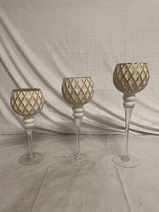 lot 39 image: 3 large decorative glasses 12 inch...
