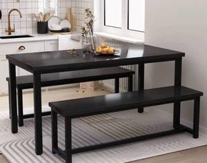 lot 111 image: 3 piece dining table set. Color bla...