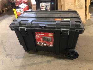 lot 16 image: Husky 23 in. 50 Gal. Black Rolling Toolbox with Keyed Lock and Portable Hand Tool Tray  Customer Returns See Pictures