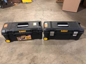 lot 37 image: Lot of DEWALT 28 in. W 12 Gal. Polypropylene Rolling Tool Box Customer Returns See Pictures