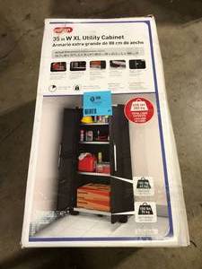 lot 26 image: Keter 35 in. W x 74 in. H x 18 in. D Plastic Freestanding Cabinet in Black  Not Checked   Customer Returns See Pictures