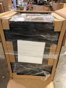 lot 27 image: Glacier Bay 24 in. W x 21 in. D x 34 in. L Stainless Steel Laundry Sink with Faucet and Drawer Cabinet in Black   Customer Returns See Pictures