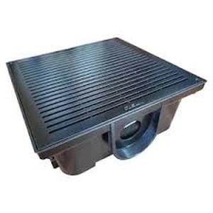 lot 7 image: Lot of RELN 13 in. x 5 in. Square Low Profile Drainage Plastic Catch Basin Kit with Grate, Black Customer Returns See Pictures