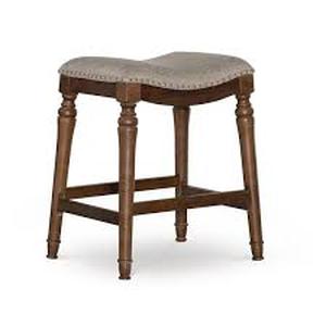 lot 9 image: Collins Big and Tall Brown Counter Height Stool with Padded Saddle Seat by Powell Company Customer Returns See Pictures