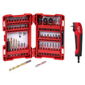 lot 52 image: Milwaukee SHOCKWAVE Impact-Duty Alloy Steel Drill and Screw Driver Bit Set with Right Angle Adapter  Customer Returns See Pictures