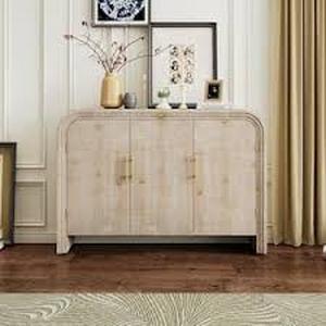 lot 8 image: Harper & Bright Designs Natural Wood Wash Minimalist Wood 47.2 in. Sideboard with Gold Handles and Adjustable Shelves  Customer Returns See Pictures