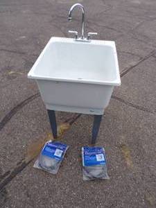 Laundry Sink with Pair of Washing Machine Hoses