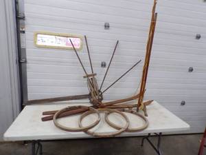 Vintage Flag Stand, Drying Rack, Wood Skies and Wood Rings