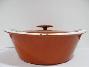 lot 32 image: Very Nice Vintage Danish Modern COPCO Cast Iron Orange Enamel Lidded Pot #2