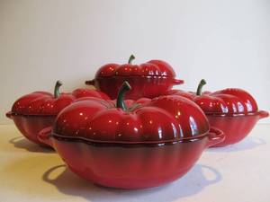 lot 109 image: Brand New Lot of 4 STAUB Stoneware Tomato Cocotte