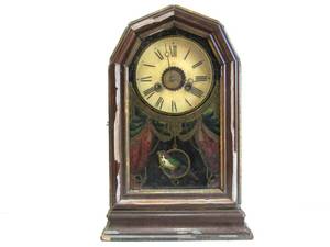 lot 115 image: Antique Reverse Painted Glass Kitchen Clock