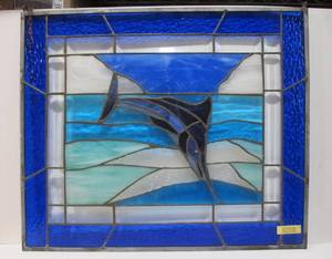 lot 133 image: Lovely Artist Made Stained Glass Window wSwordfish or Sailfish