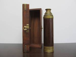 lot 51 image: Very Nice Brass & Rosewood Nautical Style Telescope w Case
