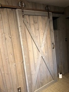 lot 77 image: Rustic Wood Sliding Barn Door wHardware #1