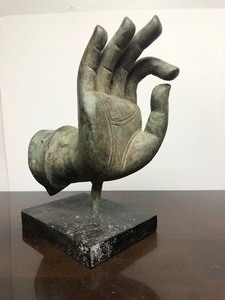 lot 4 image: Fantastic Large Antique Bronze Hand of Buddha Sculpture