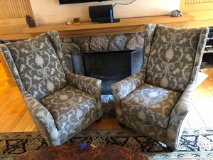 lot 7 image: Very Nice Large Matching Pair of High Back Parlor Chairs