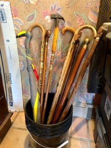 lot 81 image: Great Lot of Assorted Vintage Walking Sticks & New wTags Toucan Umbrella