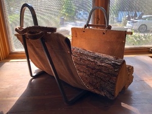 lot 89 image: Quality Leather & Iron Fireplace Log Holder