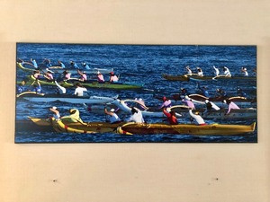lot 94 image: Very Nice Hawaii KayakCanoe Boat Race Photo Artwork on Thick Wood Backing #1