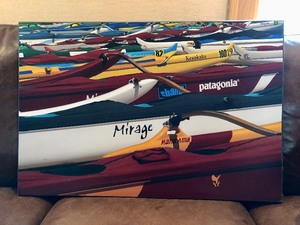 lot 96 image: Very Nice Hawaii KayakCanoe Boat Race Photo Artwork on Thick Wood Backing #3
