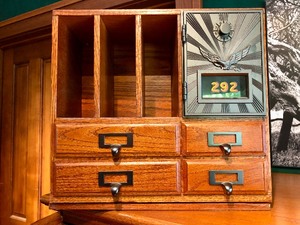 lot 99 image: Great Looking Small Oak Organizer Cabinet wAntique Postal Box Door