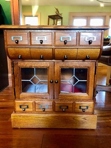 lot 137 image: Very Nice Oak Signe Table or Nightstand wMany Drawers